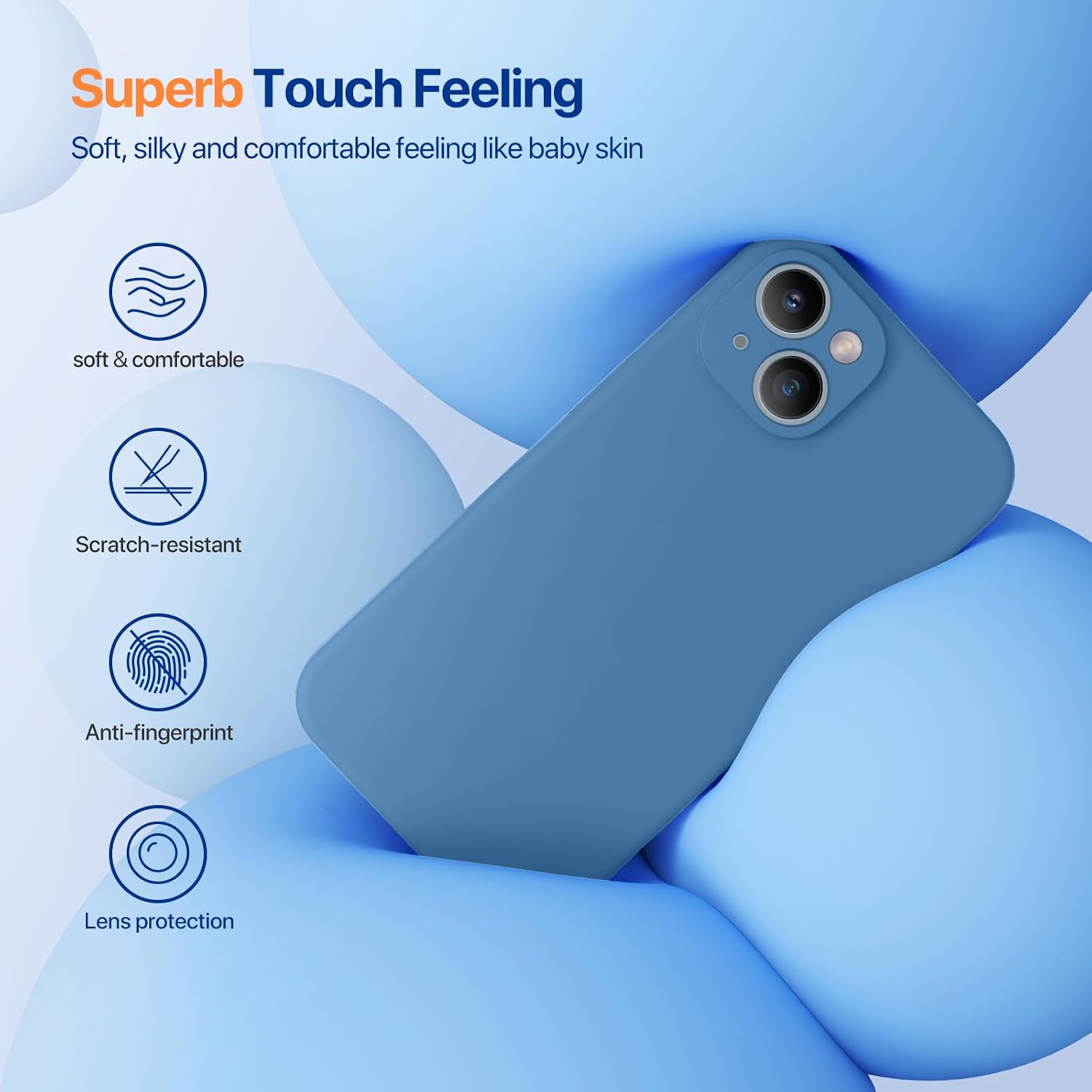Miracase Designed for iPhone 14 Case,[Upgraded Enhanced Camera Protection],Shockproof Liquid Silicone Case with Microfiber Lining, 6.1 inch,Capri Blue