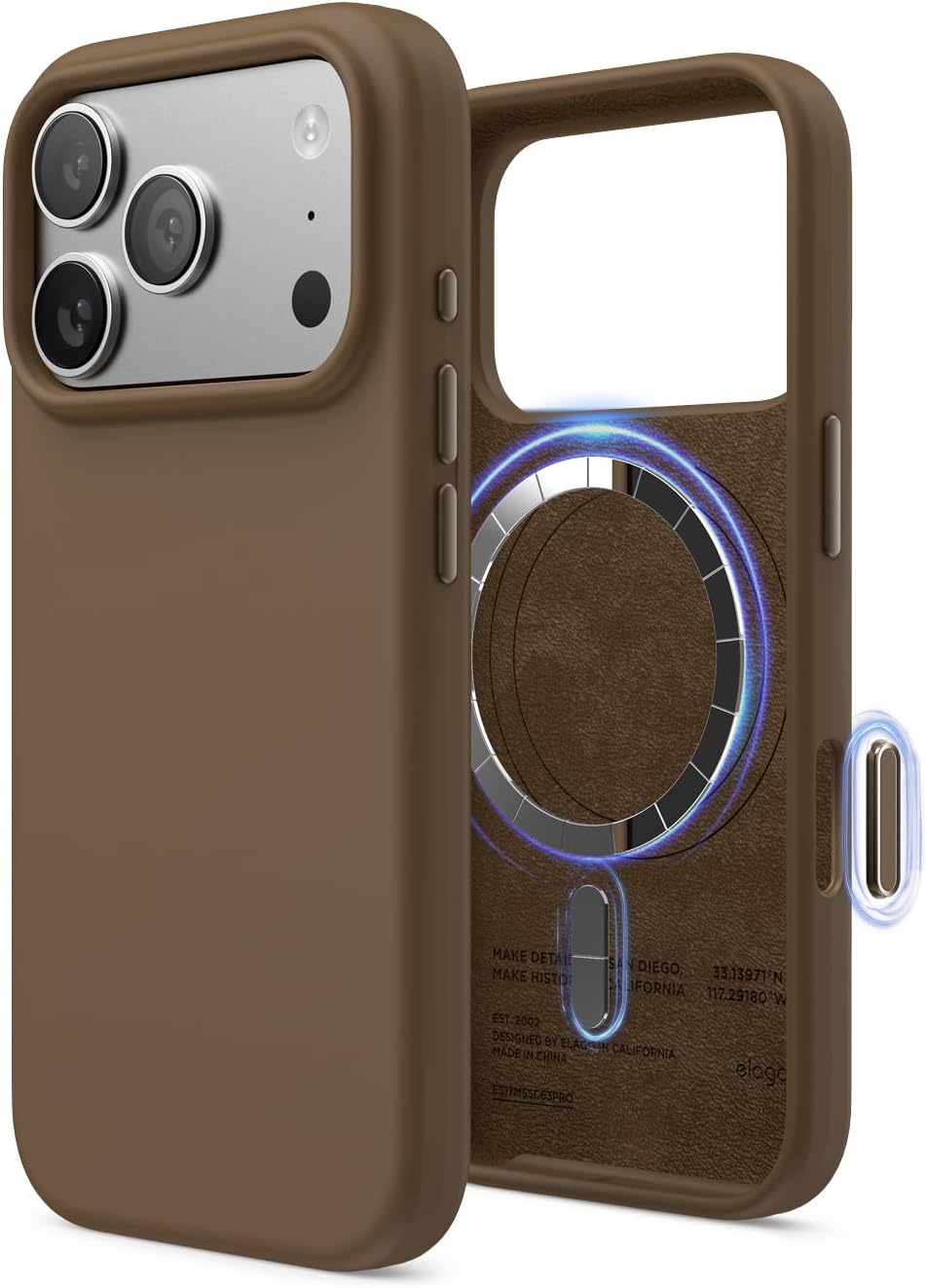 61dxolo28eL._AC_SL1500_ elago for iPhone 17 Pro Case, Premium Magnetic Silicone Case, Compatible with MagSafe, Liquid Silicone Material, Protective Cover, Shockproof, Slim Phone, 6.3 inch (Brown)