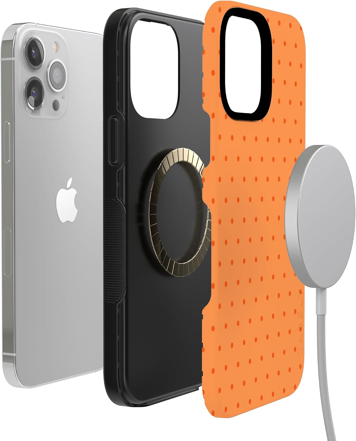 61e3ZUik5L._AC_SL1500_ Casely iPhone 13 Pro Case | On the Dot | Orange Polka Dot | Bold Protective Design | Compatible with MagSafe