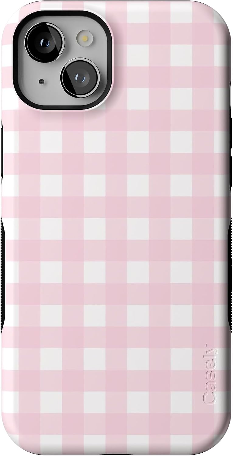 61eDKmdvgwL._AC_SL1500_ Casely iPhone 15 Plus Case | Pink Plaid | Sunday Best | Bold Protective Design | Compatible with MagSafe