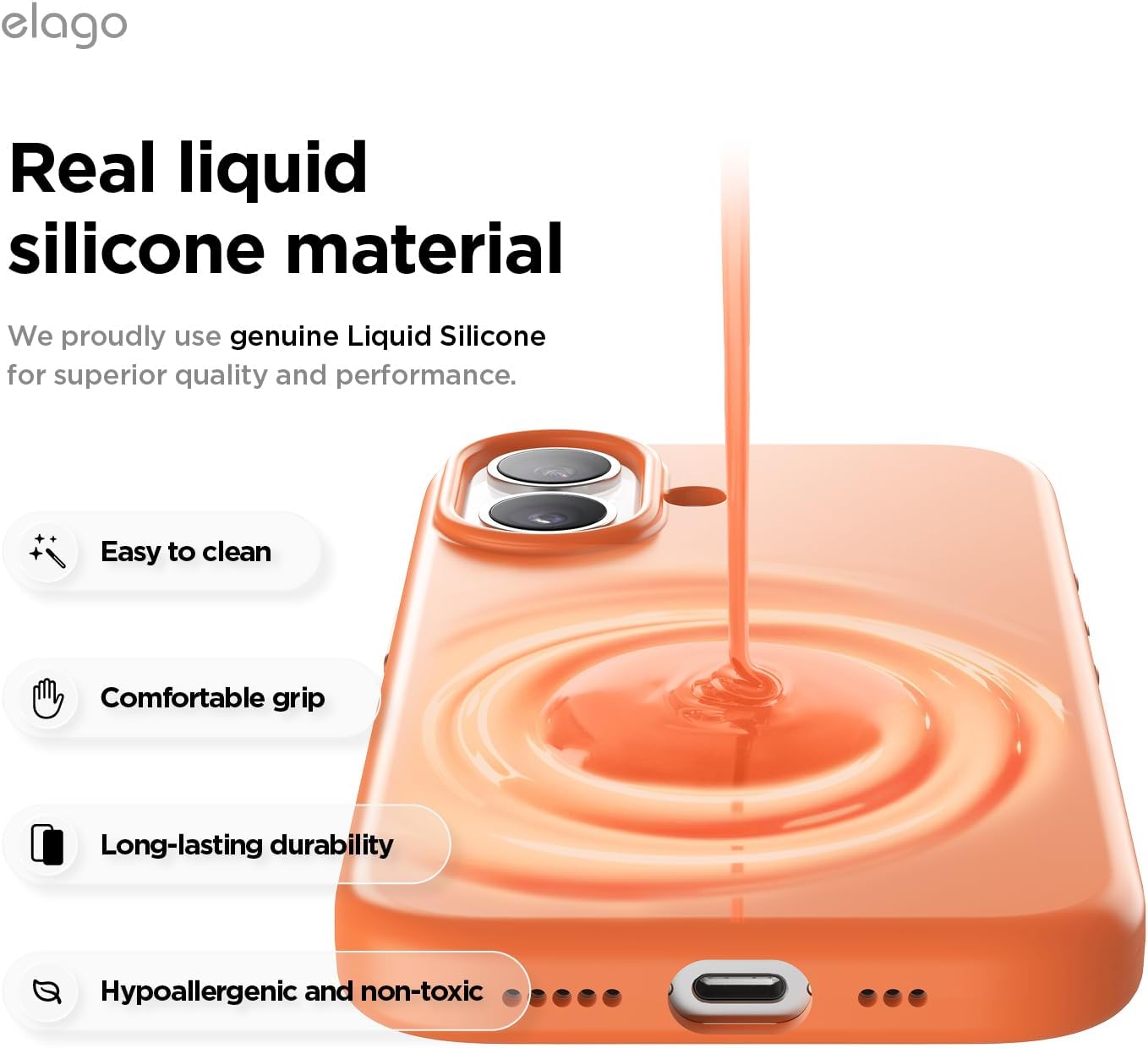 elago for iPhone 17 Case, Premium Magnetic Silicone Case, Compatible with MagSafe, Liquid Silicone Material, Protective Cover, Shockproof, Slim Phone, 6.3 inch (Orange)