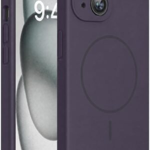 Miracase Magnetic for iPhone 15 Case, [Soft Anti-Scratch Microfiber Lining], Compatible with MagSafe, Liquid Silicone Case Shockproof Drop Protection Phone Case for 15, Dark Purple