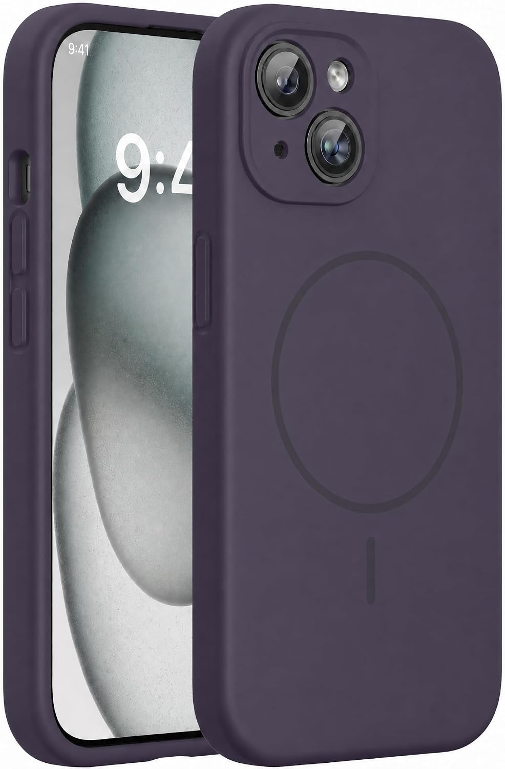 Miracase Magnetic for iPhone 15 Case, [Soft Anti-Scratch Microfiber Lining], Compatible with MagSafe, Liquid Silicone Case Shockproof Drop Protection Phone Case for 15, Dark Purple