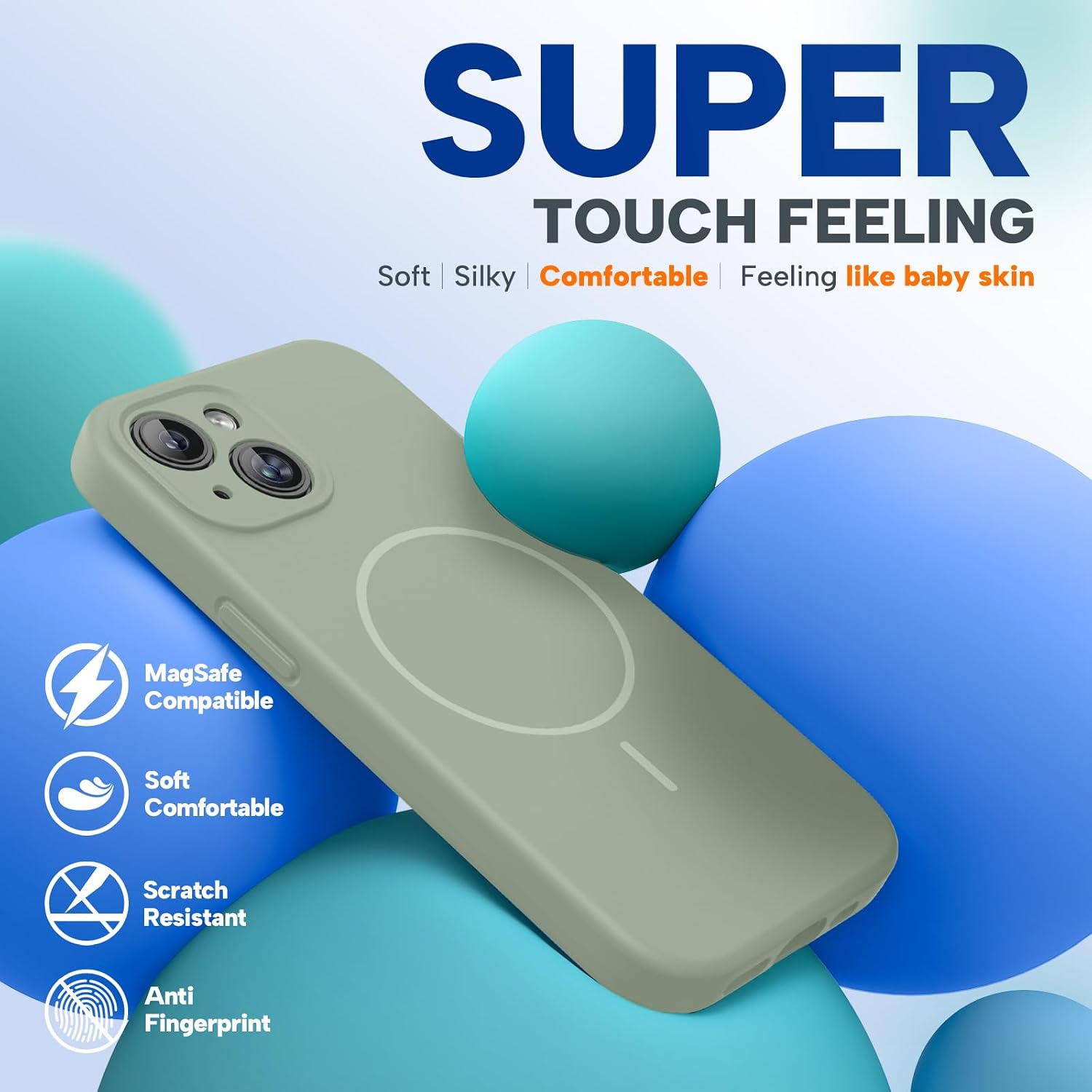 Miracase Compatible with iPhone 15 Case, [Soft Anti-Scratch Microfiber Lining], Liquid Silicone Case Gel Rubber Shockproof Drop Protection Phone Case for iPhone 15, Patina Green