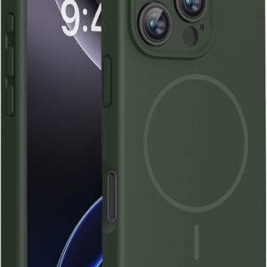 Miracase Magnetic for iPhone 16 Pro Max Case, [Soft Anti-Scratch Microfiber Lining], Compatible with MagSafe, Liquid Silicone Case Shockproof Drop Protection Phone Case for 16 ProMax,Dark Green