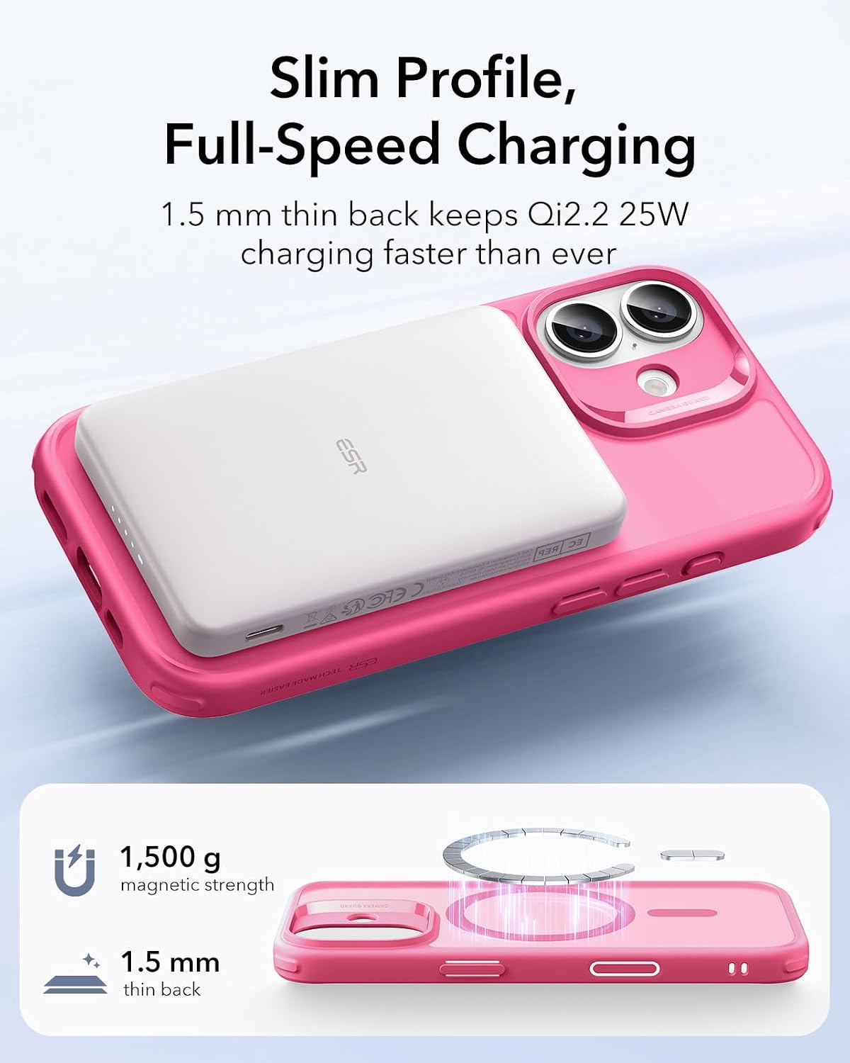 61fbbhWZzvL._AC_SL1500_ ESR for iPhone 17 Case, Camera Control Cover, Compatible with MagSafe, Shockproof Military-Grade Protection, Magnetic Phone Case for iPhone 17, Classic Hybrid Case, Frosted Pink