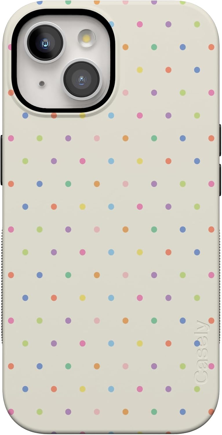 61fvMxTX6JL._AC_SL1500_ Casely iPhone 15 Plus Case | On the Dot | Rainbow Polka Dot | Bold Protective Design | Compatible with MagSafe