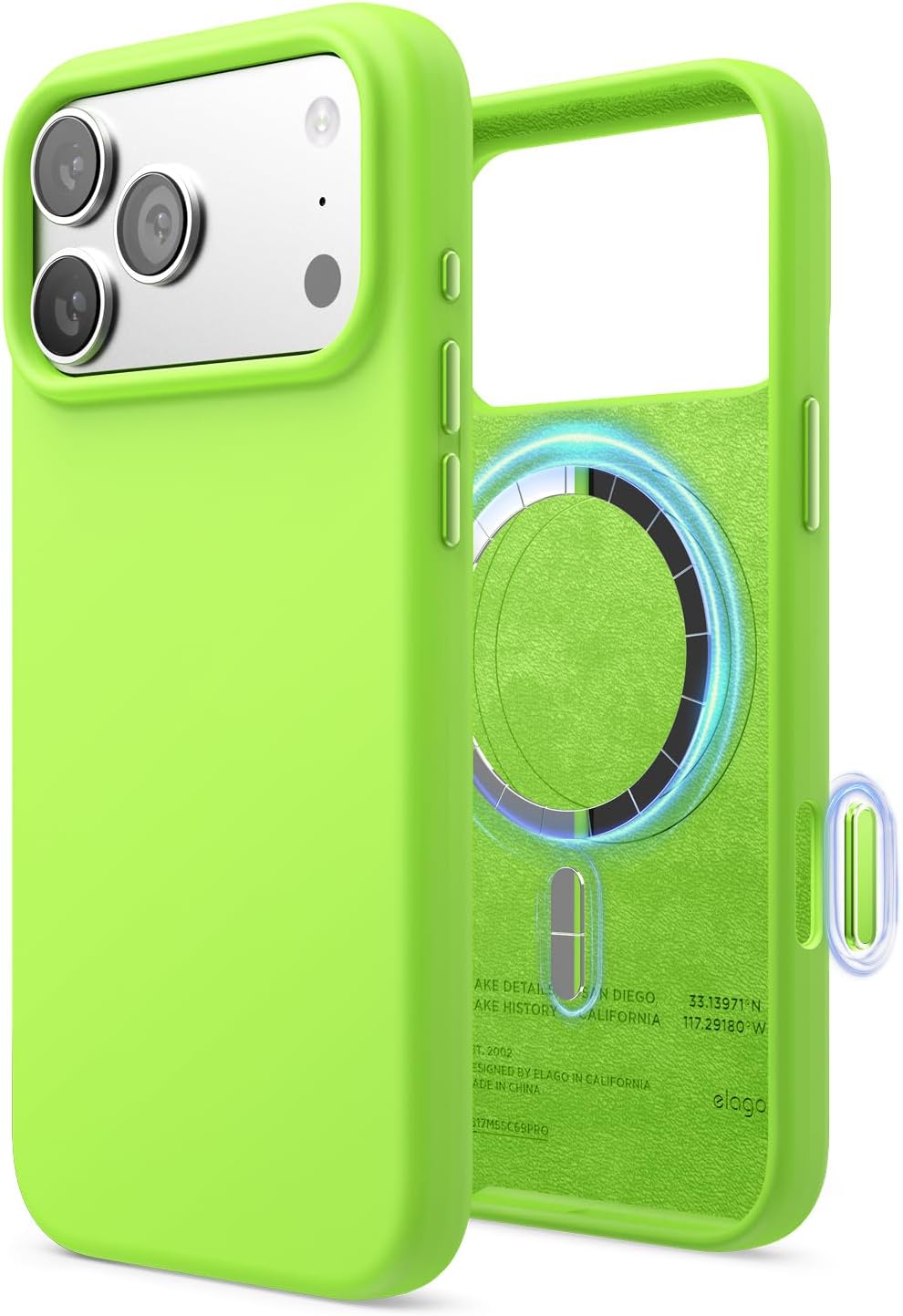 61fx-tGXSeL._AC_SL1500_ elago for iPhone 17 Pro Max Case, Premium Magnetic Silicone Case, Compatible with MagSafe, Liquid Silicone Material, Protective Cover, Shockproof, Slim Phone, 6.9 inch (Lime Green)