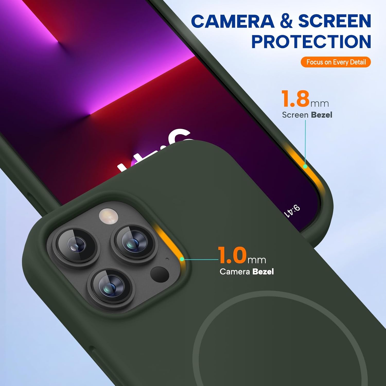 Miracase Magnetic for iPhone 13 Pro Case, [Soft Anti-Scratch Microfiber Lining], Compatible with MagSafe, Liquid Silicone Shockproof Drop Protection Phone Case for 13 Pro, Dark Green