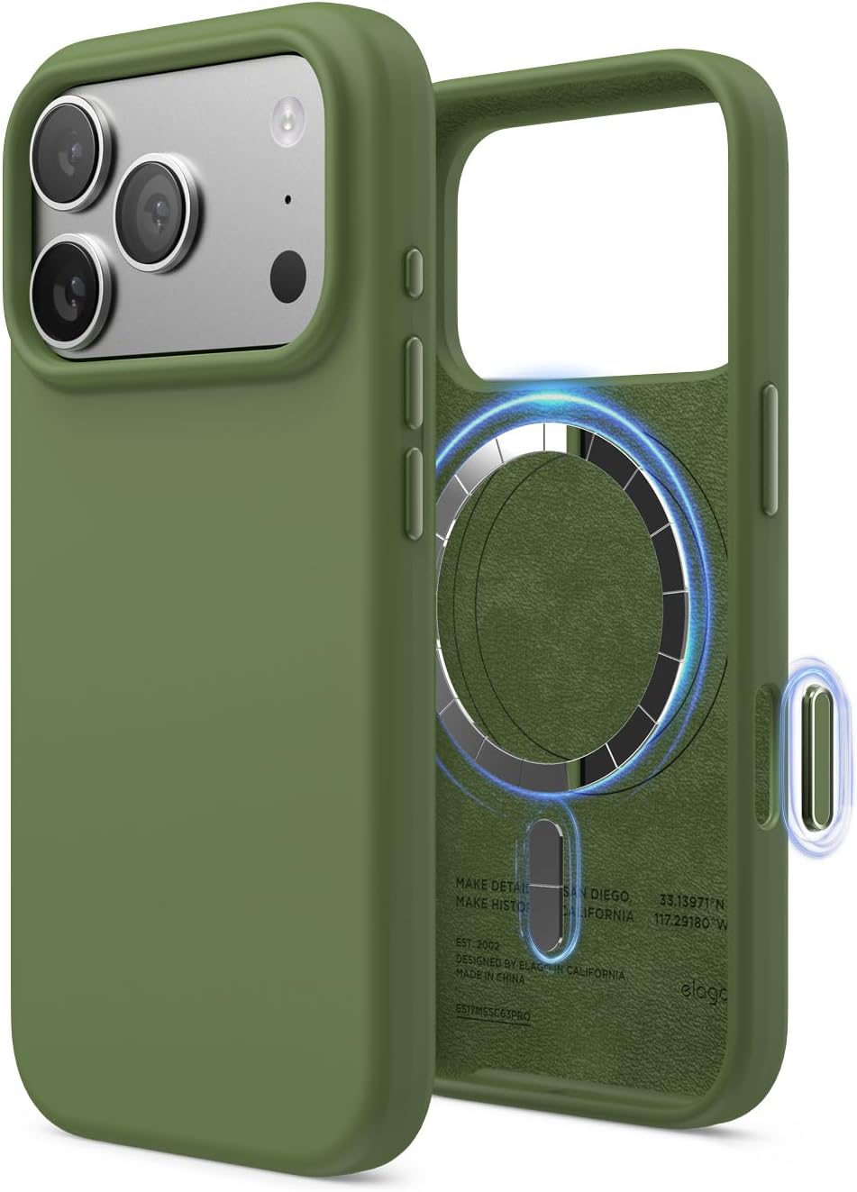 61gPUdAHGdL._AC_SL1500_ elago for iPhone 17 Pro Case, Premium Magnetic Silicone Case, Compatible with MagSafe, Liquid Silicone Material, Protective Cover, Shockproof, Slim Phone, 6.3 inch (Cedar Green)