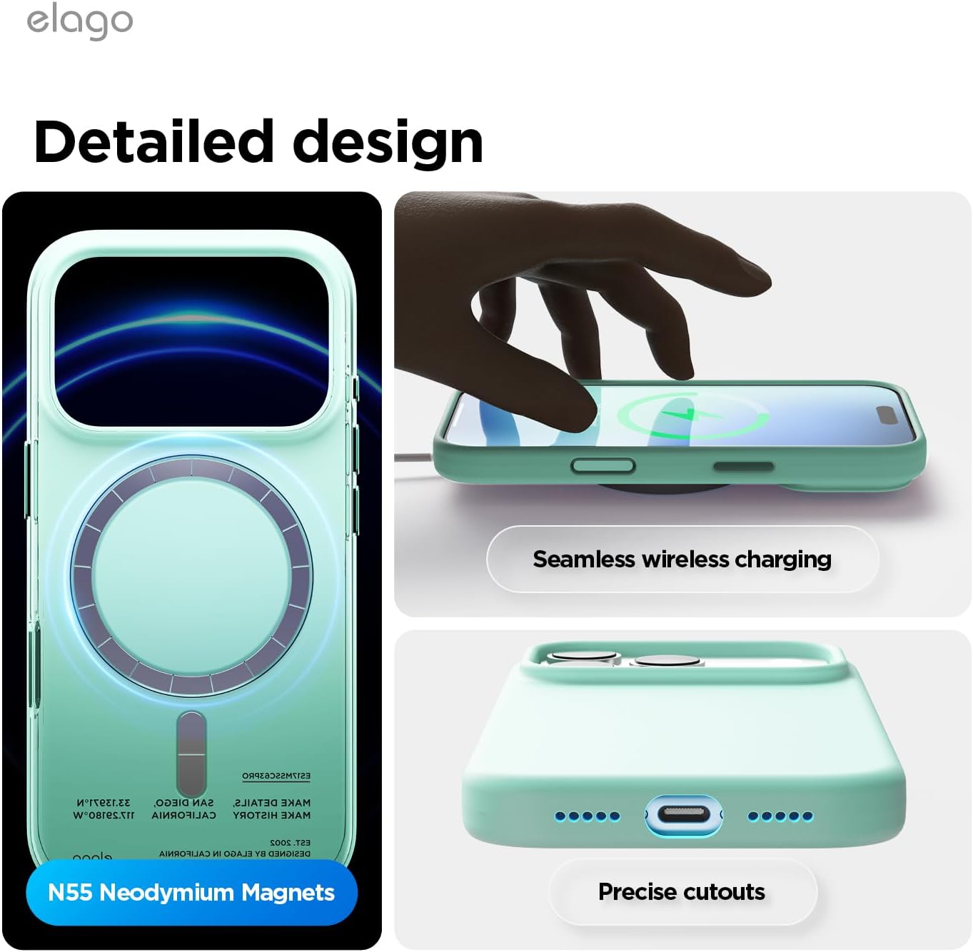 61gevqc1rcL._AC_SL1500_ elago for iPhone 17 Pro Case, Premium Magnetic Silicone Case, Compatible with MagSafe, Liquid Silicone Material, Protective Cover, Shockproof, Slim Phone, 6.3 inch (Aqua Sky)