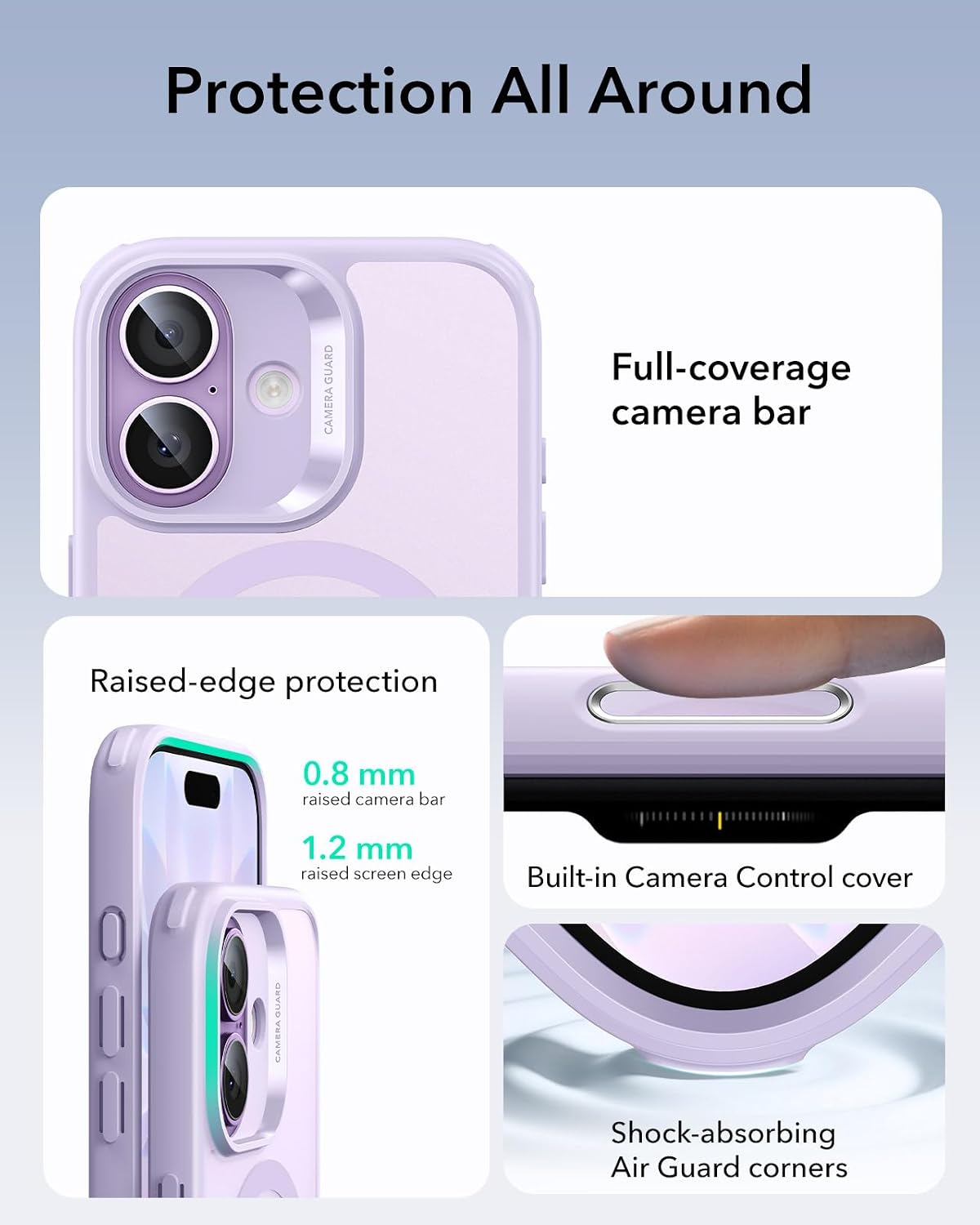 61hiKlw6iL._AC_SL1500_ ESR for iPhone 17 Case, Camera Control Cover, Compatible with MagSafe, Shockproof Military-Grade Protection, Magnetic Phone Case for iPhone 17, Classic Hybrid Case, Frosted Light Purple