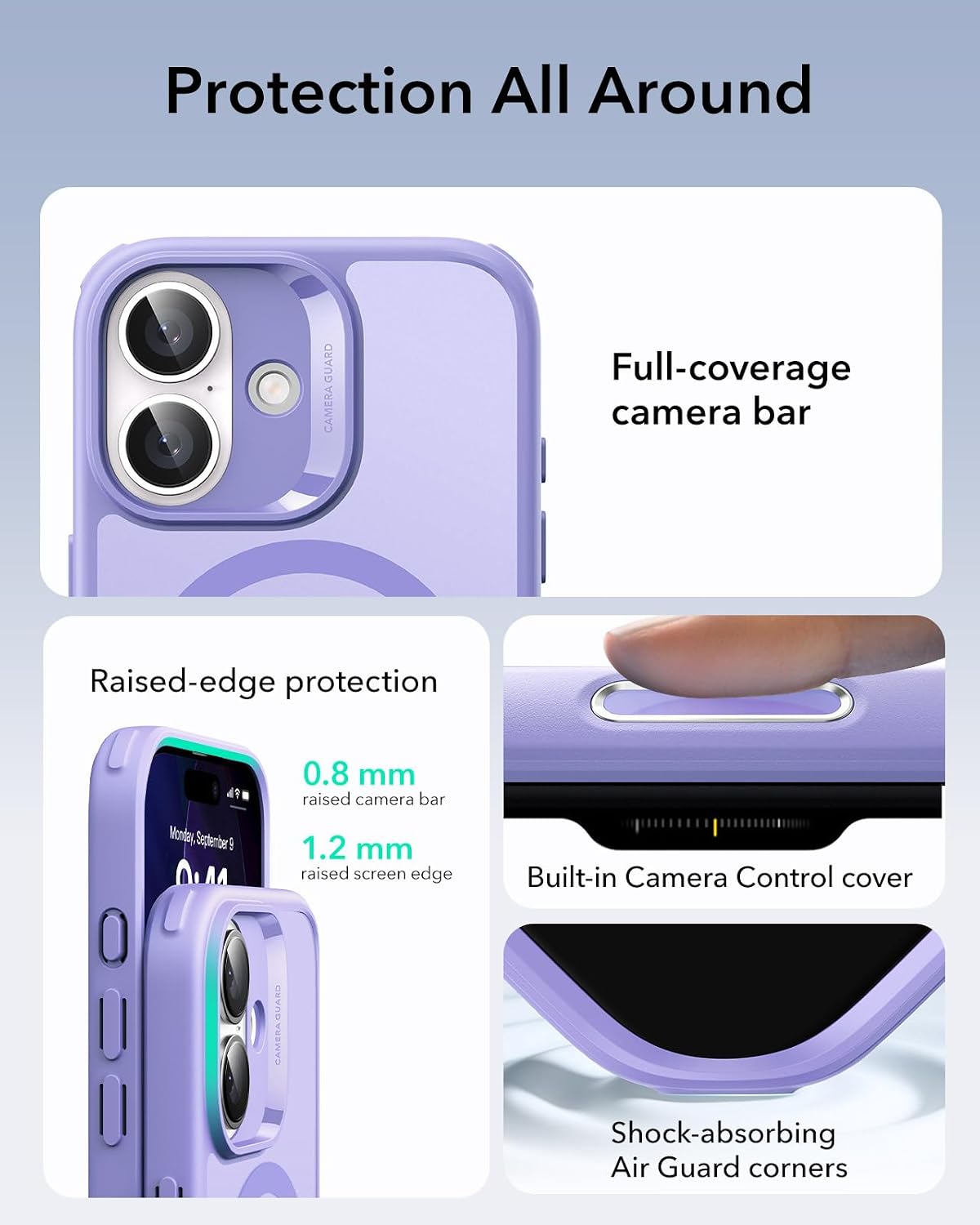 61jALRFHq8L._AC_SL1500_ ESR for iPhone 17 Case, Camera Control Cover, Compatible with MagSafe, Shockproof Military-Grade Protection, Magnetic Phone Case for iPhone 17, Classic Hybrid Case, Frosted Purple