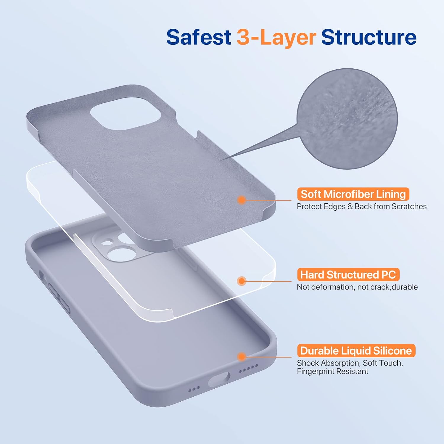 Miracase Designed for iPhone 14 Case,[Upgraded Enhanced Camera Protection],Shockproof Liquid Silicone Case with Microfiber Lining, 6.1 inch,Lavender Grey