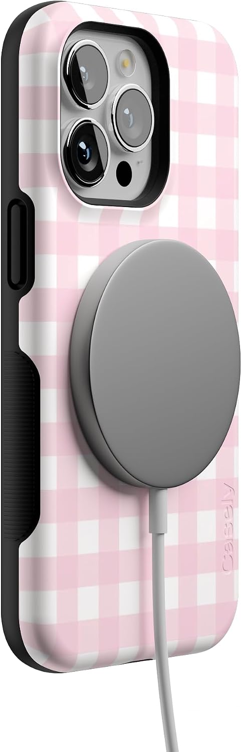 Casely iPhone 13 Pro Case | Sunday Best | Pink Gingham | Bold Protective Design | Compatible with MagSafe