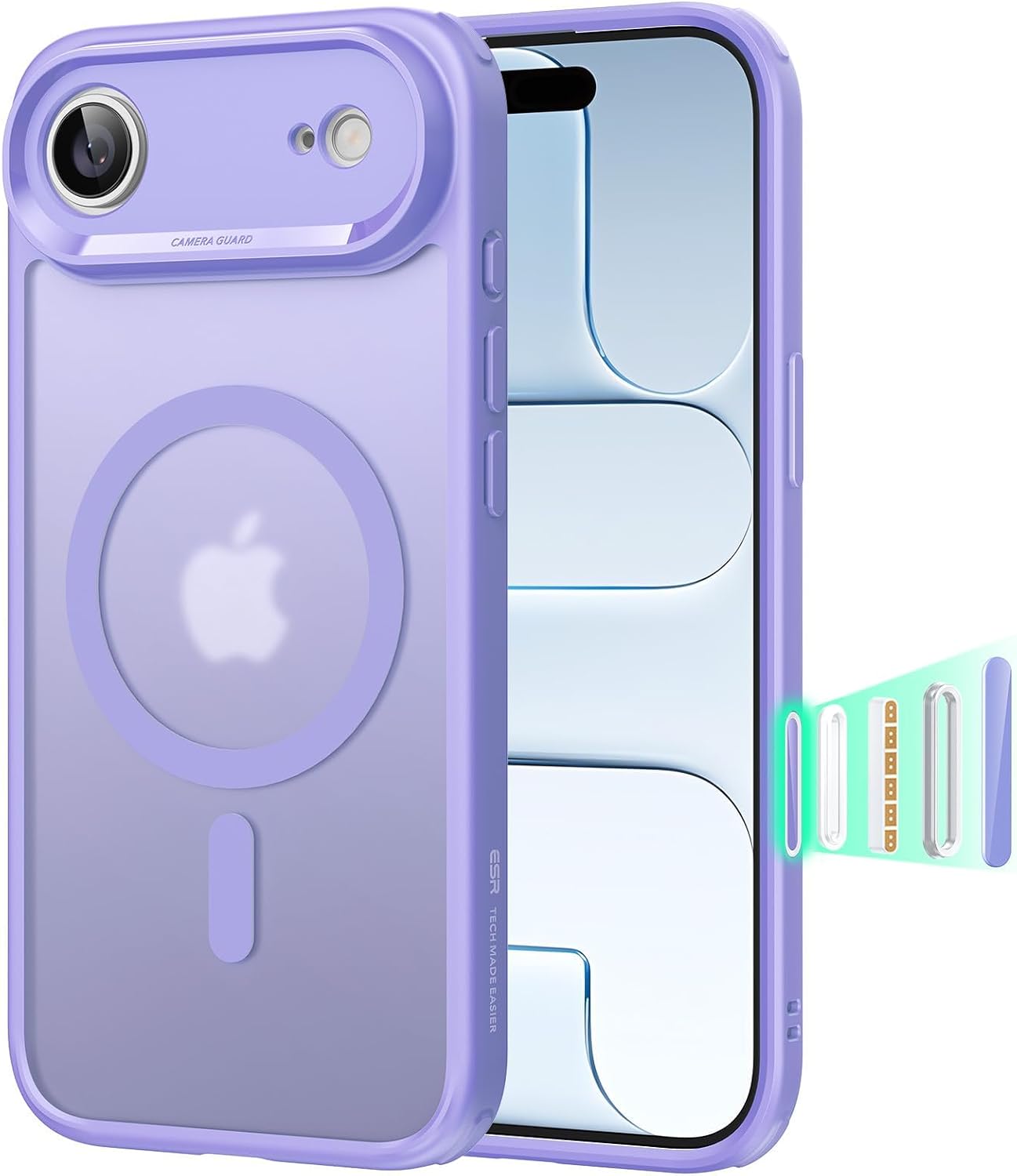 61jbxueH1BL._AC_SL1500_ ESR for iPhone Air Case, Camera Control Cover, Compatible with MagSafe, Shockproof Military-Grade Protection, Magnetic Phone Case for iPhone Air, Classic Hybrid Case, Frosted Purple