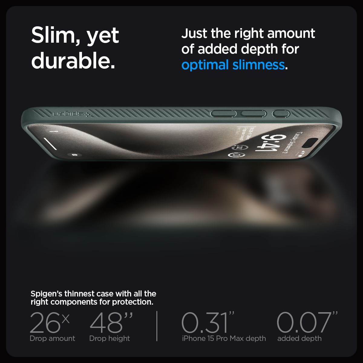 Spigen Liquid Air Designed for iPhone 15 Pro Max Case (2023) [Military-Grade Protection] - Abyss Green