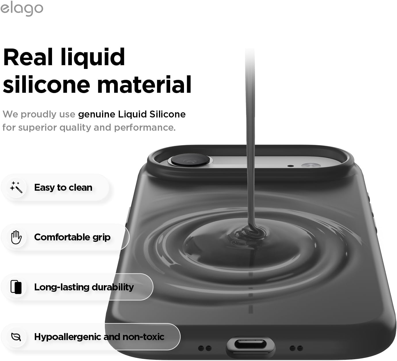 61jtsLYJ2eL._AC_SL1500_ elago for iPhone Air Case, Premium Magnetic Silicone Case, Compatible with MagSafe, Liquid Silicone Material, Protective Cover, Shockproof, Slim Phone, 6.5 inch (Black)