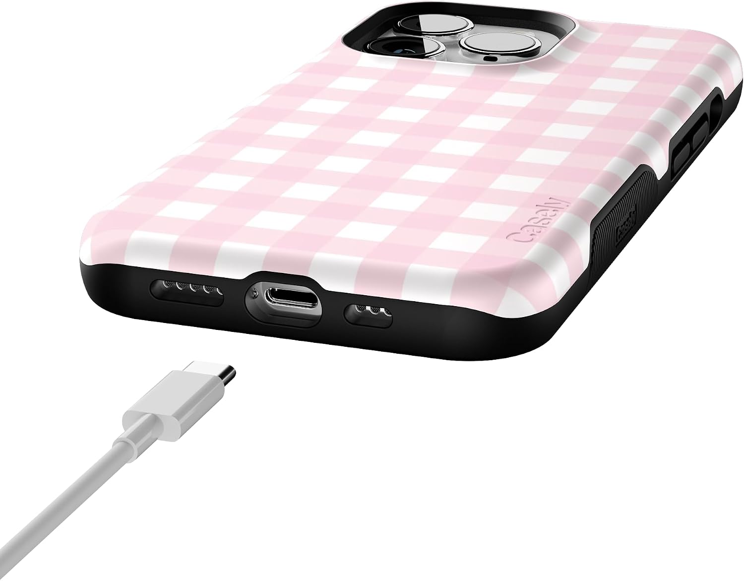 Casely iPhone 13 Pro Case | Sunday Best | Pink Gingham | Bold Protective Design | Compatible with MagSafe