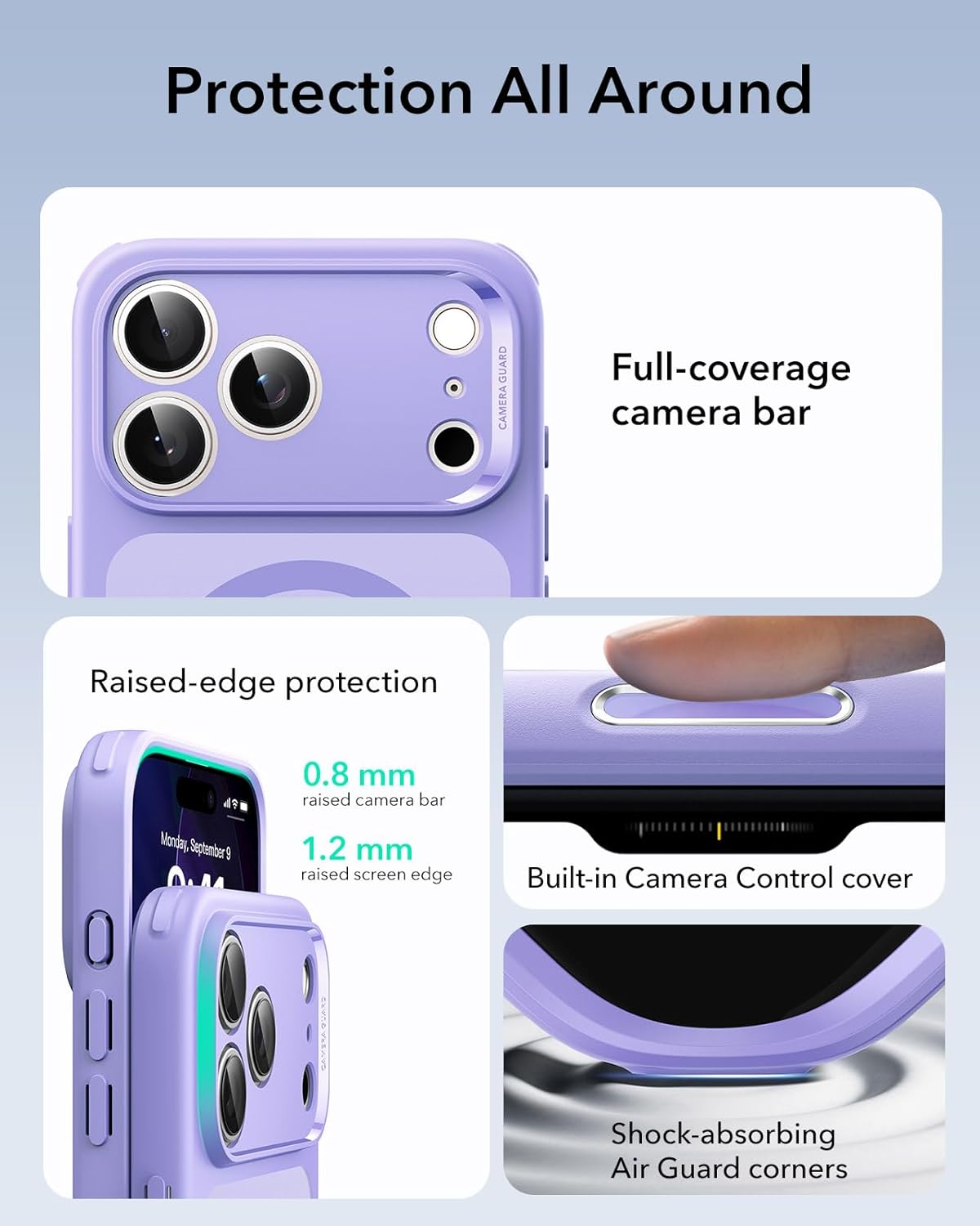 61k4CgMS4NL._AC_SL1500_ ESR for iPhone 17 Pro Case, Camera Control Cover, Compatible with MagSafe, Shockproof Military-Grade Protection, Magnetic Phone Case for iPhone 17 Pro, Classic Hybrid Case, Frosted Purple