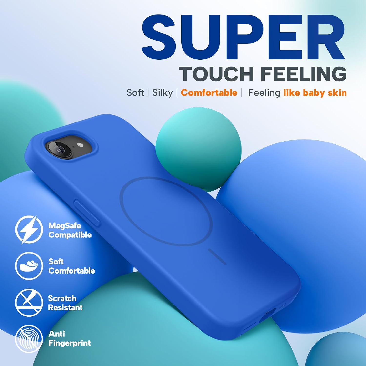 Miracase Magnetic for iPhone 17e Case & iPhone 16e Case, [Soft Anti-Scratch Microfiber Lining], Compatible with MagSafe, Silicone Shockproof Protection Phone Case for iPhone 17e/16e, Blue