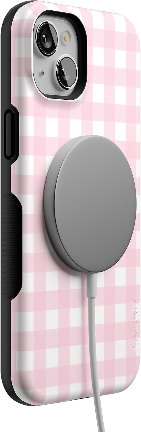61kRx-ddMIL._AC_SL1500_ Casely iPhone 15 Plus Case | Pink Plaid | Sunday Best | Bold Protective Design | Compatible with MagSafe