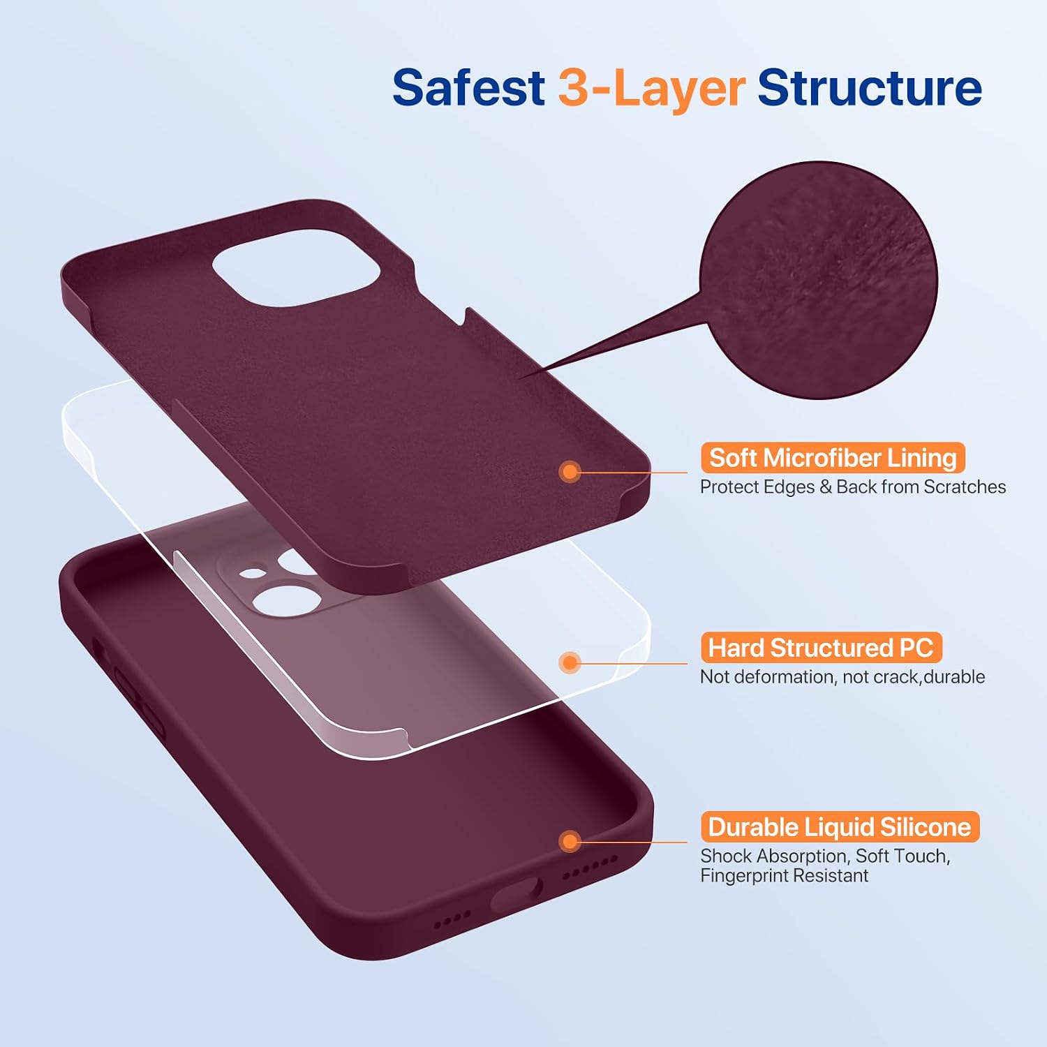 Miracase Designed for iPhone 14 Case,[Upgraded Enhanced Camera Protection],Shockproof Liquid Silicone Case with Microfiber Lining, 6.1 inch, Wine Red