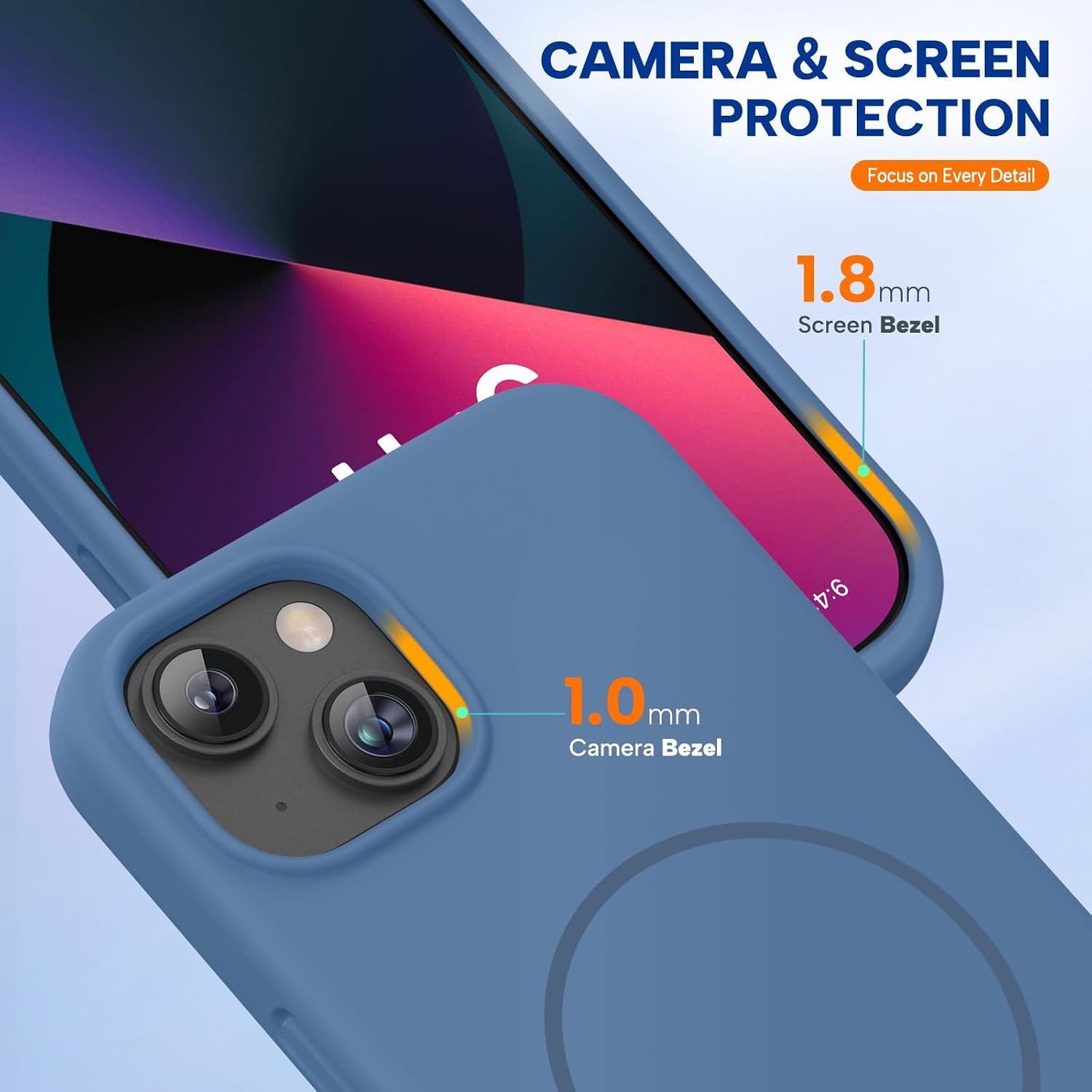 Miracase Designed for iPhone 13 Case, [Soft Anti-Scratch Microfiber Lining], Shockproof Liquid Silicone Rubber Phone Case Cover for 13 6.1 inch, Glass Blue