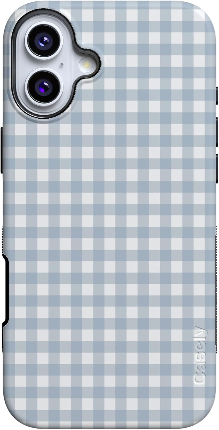 61kxd8QkKaL._AC_SL1500_ Casely iPhone 16 Case | Pastel Picnic | Blue Gingham | Bold Protective Design | Compatible with MagSafe