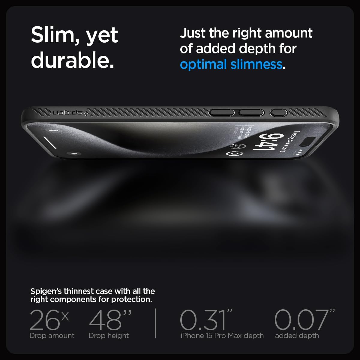 Spigen Liquid Air Designed for iPhone 15 Pro Max Case (2023) [Military-Grade Protection] - Matte Black