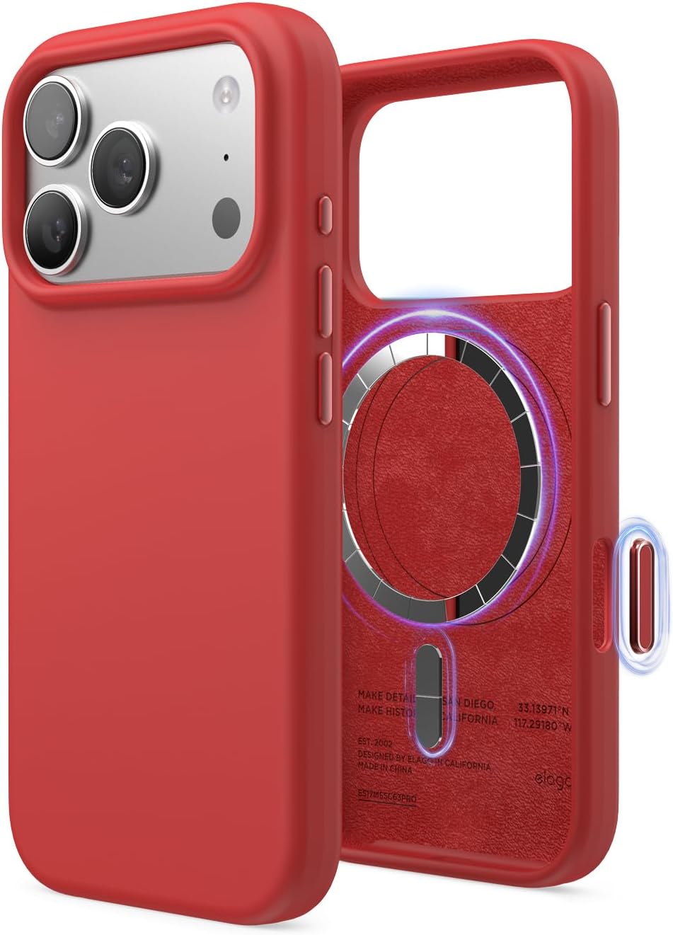 61lVOt1x6oL._AC_SL1500_ elago for iPhone 17 Pro Case, Premium Magnetic Silicone Case, Compatible with MagSafe, Liquid Silicone Material, Protective Cover, Shockproof, Slim Phone, 6.3 inch (Red)