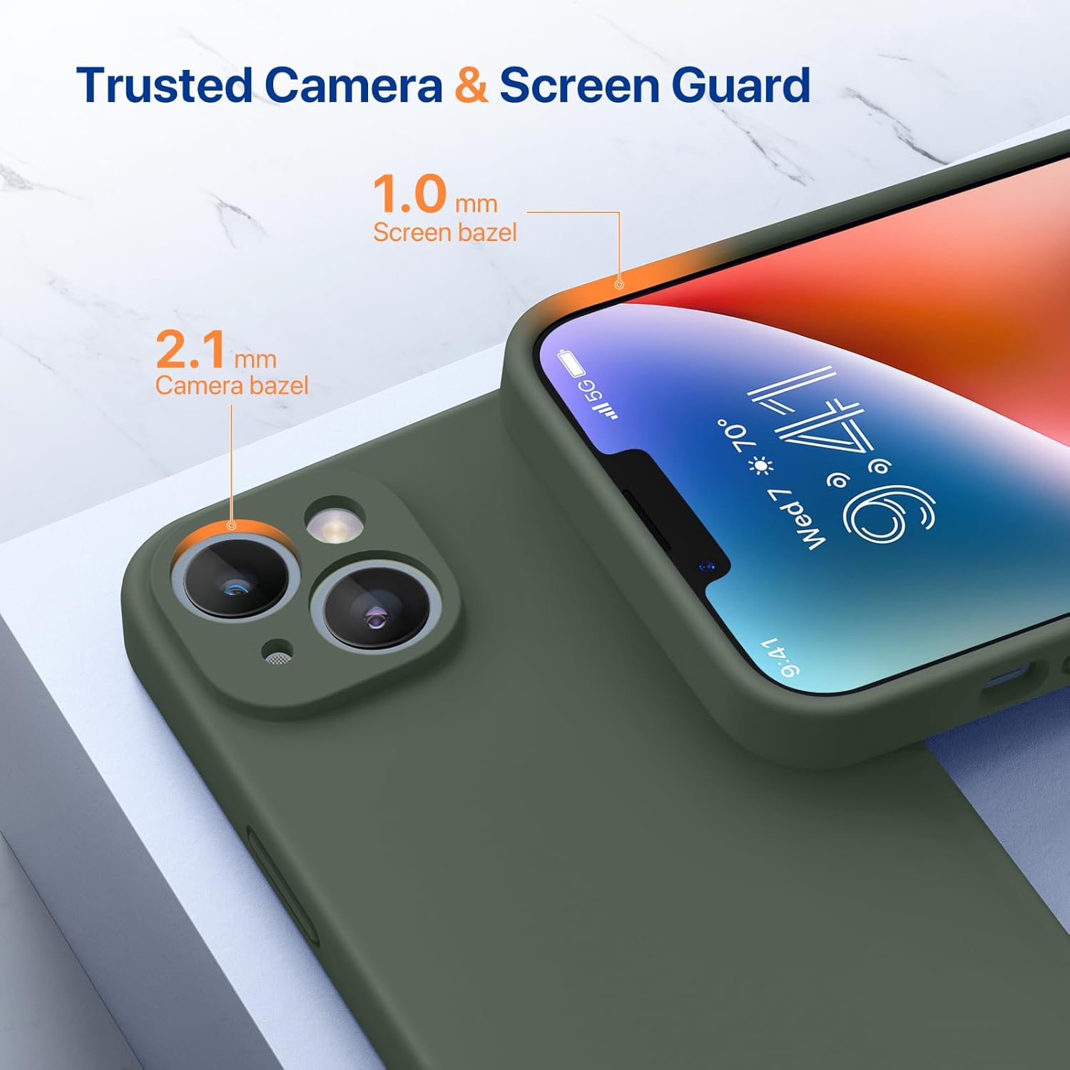 Miracase Designed for iPhone 14 Case,[Upgraded Enhanced Camera Protection],Shockproof Liquid Silicone Case with Microfiber Lining, 6.1 inch,Dark Green