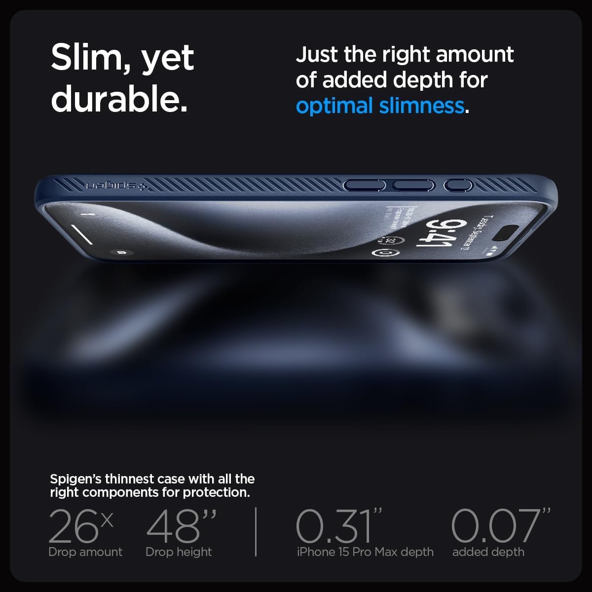 Spigen Liquid Air Designed for iPhone 15 Pro Max Case (2023) [Military-Grade Protection] - Navy Blue