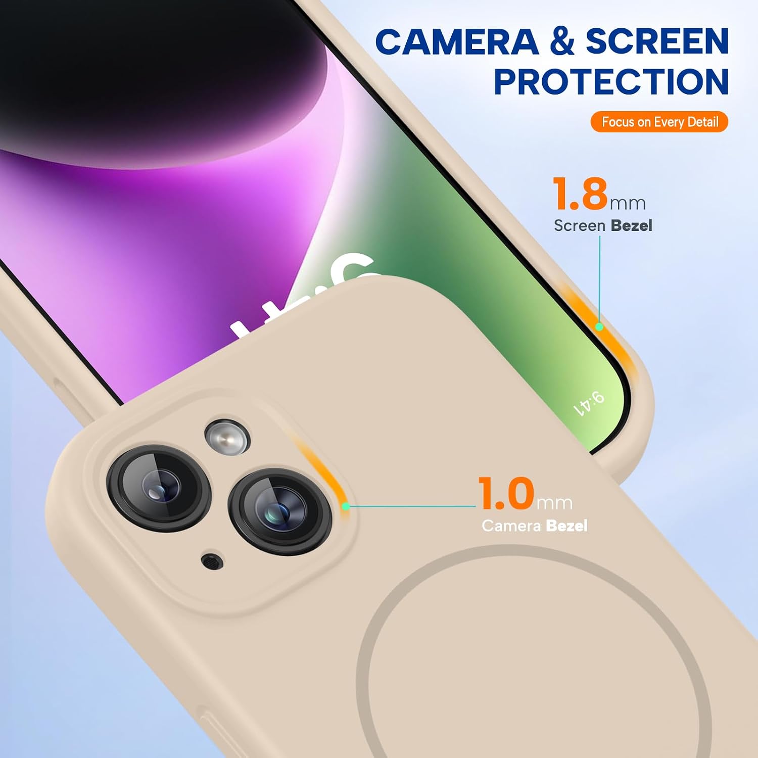 Miracase Designed for iPhone 14 Case, [Upgraded Enhanced Camera Protection], Shockproof Liquid Silicone Case with Microfiber Lining, 6.1 inch, Bean Grey