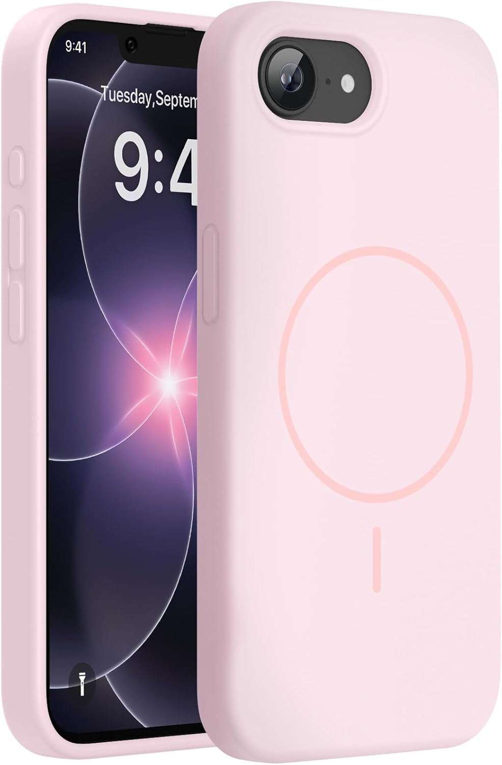 Miracase Magnetic for iPhone 17e Case & iPhone 16e Case, [Soft Anti-Scratch Microfiber Lining], Compatible with MagSafe, Silicone Shockproof Protection Phone Case for iPhone 17e/16e, Sand Pink