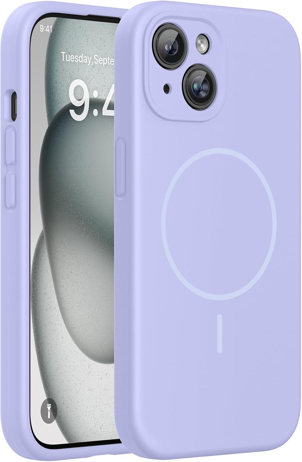 Miracase Compatible with iPhone 15 Case, [Soft Anti-Scratch Microfiber Lining], Liquid Silicone Case Gel Rubber Shockproof Drop Protection Phone Case for iPhone 15, Light Purple