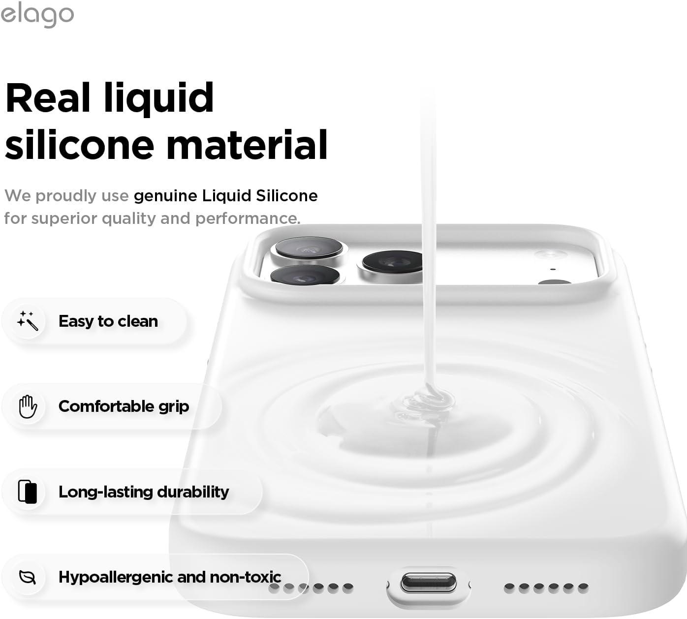 61nuJCuB7IL._AC_SL1500_ elago for iPhone 17 Pro Max Case, Premium Magnetic Silicone Case, Compatible with MagSafe, Liquid Silicone Material, Protective Cover, Shockproof, Slim Phone, 6.9 inch (White)