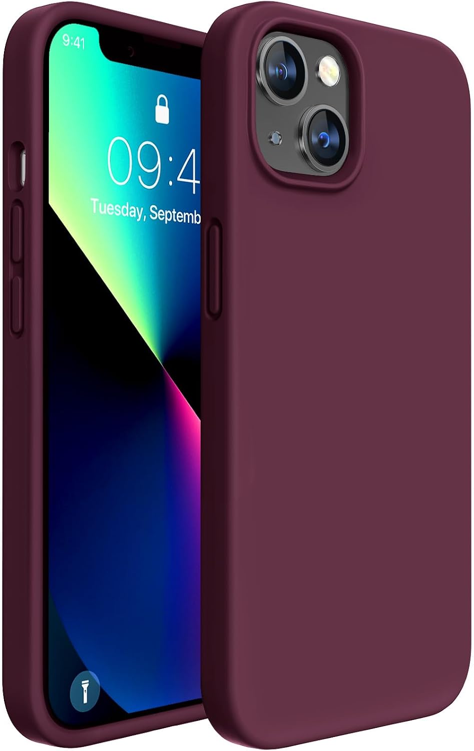 Miracase Designed for iPhone 13 Case, [Soft Anti-Scratch Microfiber Lining], Shockproof Liquid Silicone Rubber Phone Case Cover for 13 6.1 inch, Wine Red
