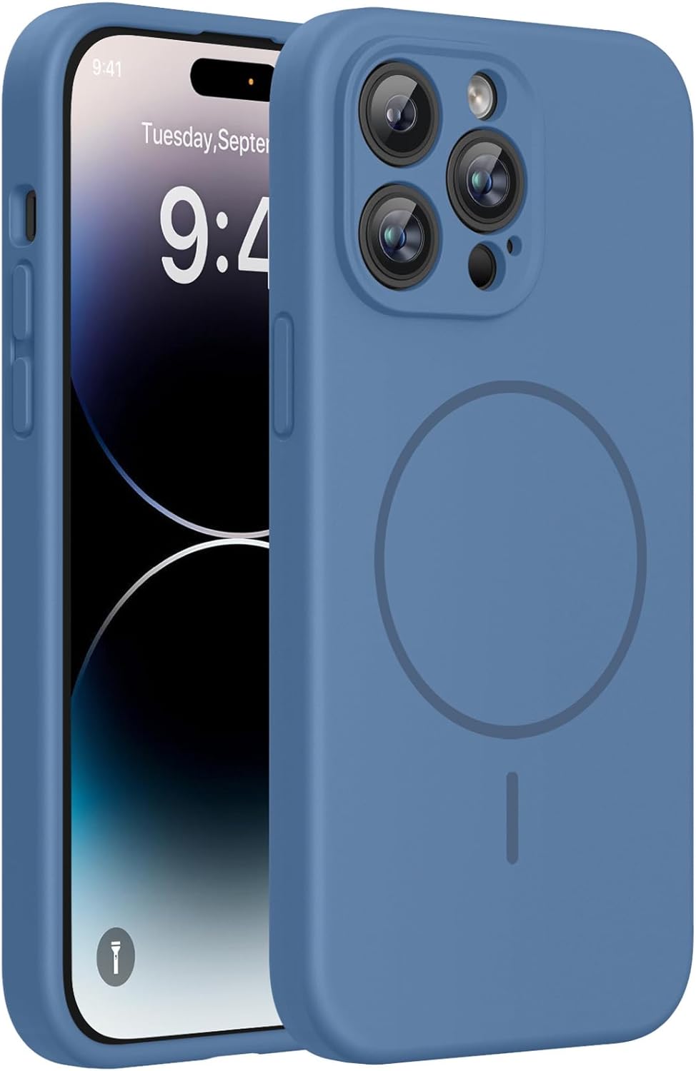 Miracase Magnetic for iPhone 14 Pro Max Case, [Soft Anti-Scratch Microfiber Lining], Compatible with MagSafe, Silicone Shockproof Protection Phone Case for iPhone 14 Pro Max,Glass Blue