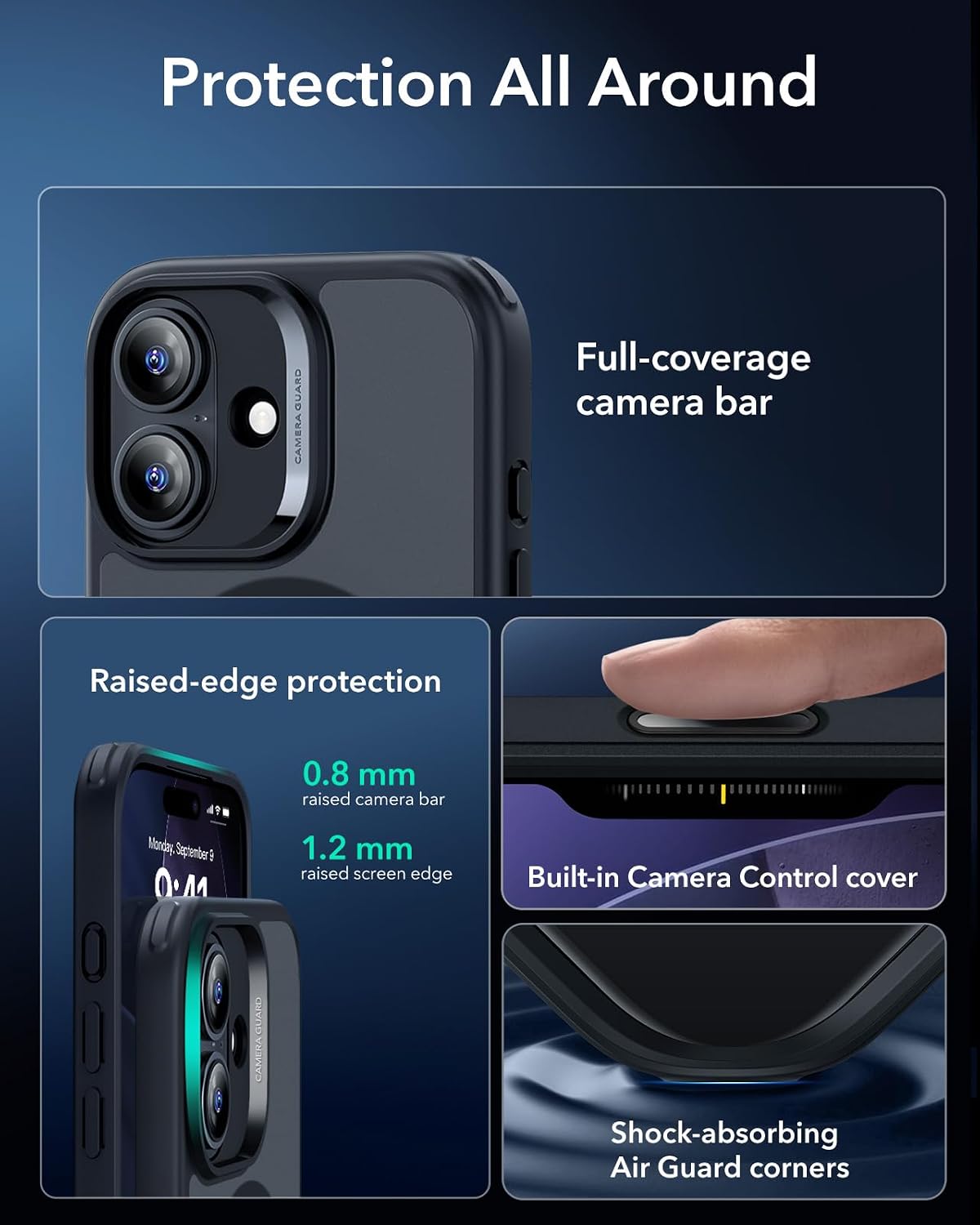 61pOFE3eRTL._AC_SL1500_ ESR for iPhone 17 Case, Camera Control Cover, Compatible with MagSafe, Shockproof Military-Grade Protection, Magnetic Phone Case for iPhone 17, Classic Hybrid Case, Frosted Black