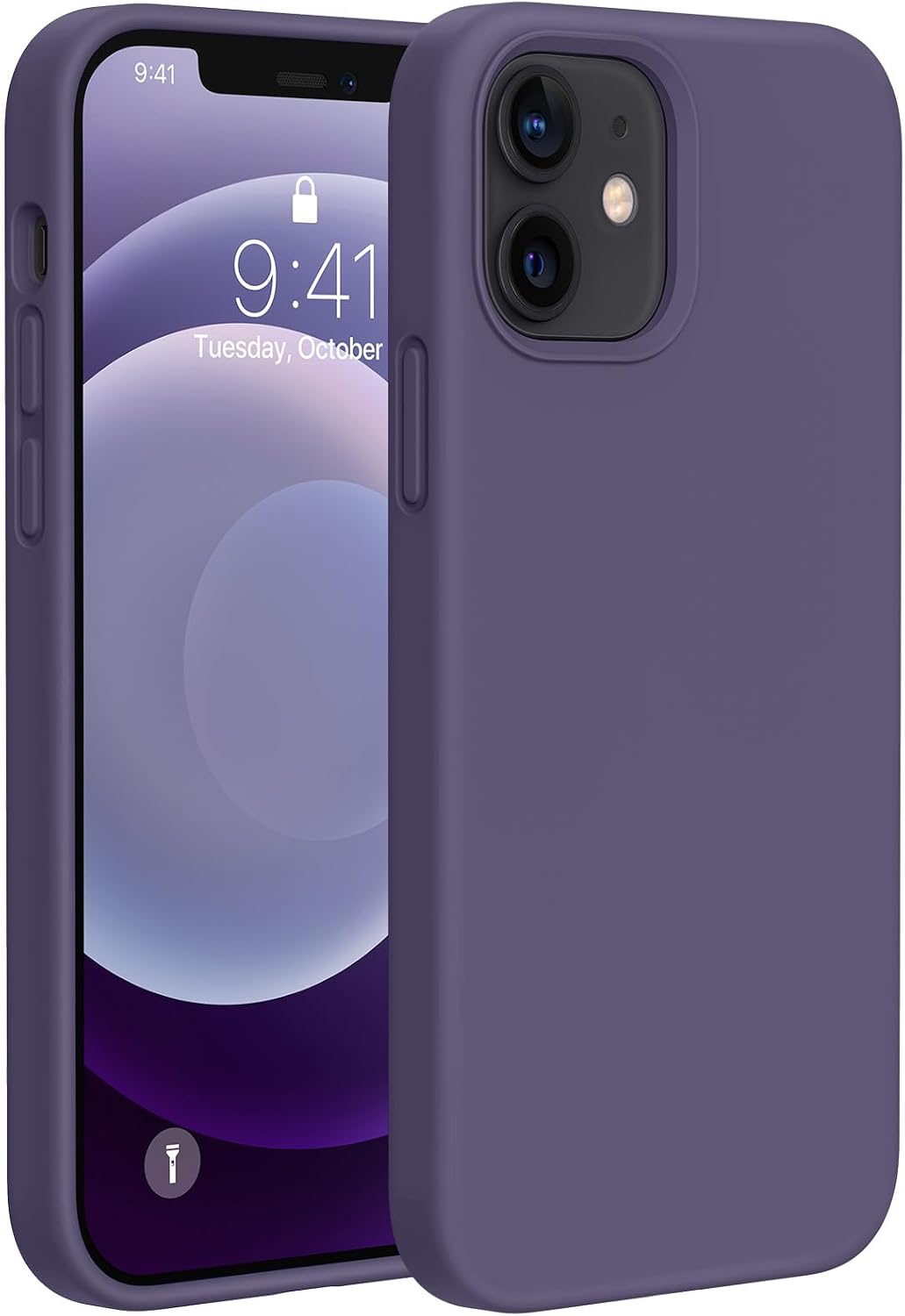 61pZt8YnjWL._AC_SL1500_ Miracase Compatible with iPhone 12 Case and iPhone 12 Pro Case, Liquid Silicone Gel Rubber Full Body Protection Shockproof Drop Protection Phone Case for iPhone 12/12 Pro 6.1 inch, Dark Purple