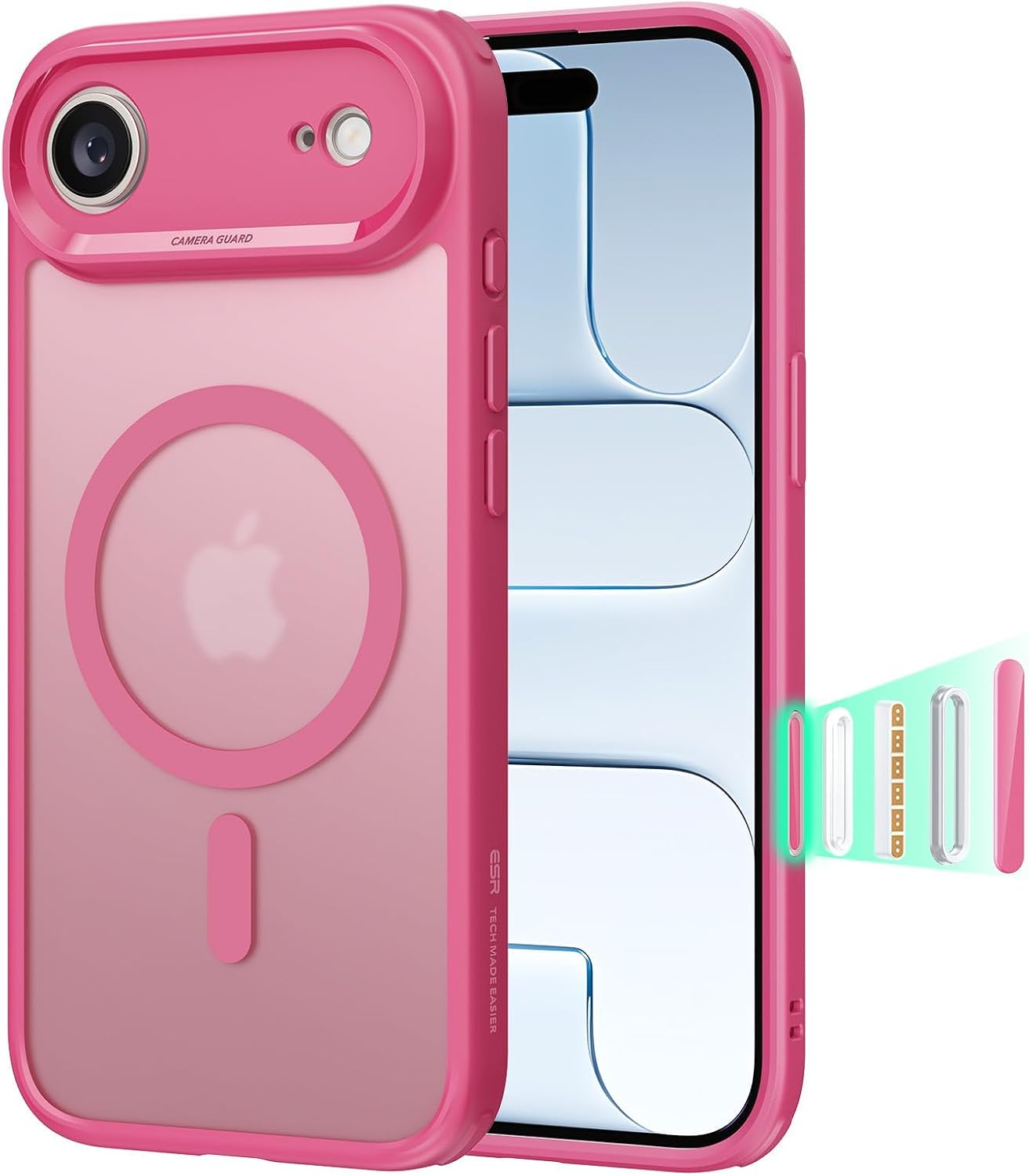 61pl-7Ya1VL._AC_SL1500_ ESR for iPhone Air Case, Camera Control Cover, Compatible with MagSafe, Shockproof Military-Grade Protection, Magnetic Phone Case for iPhone Air, Classic Hybrid Case, Frosted Pink