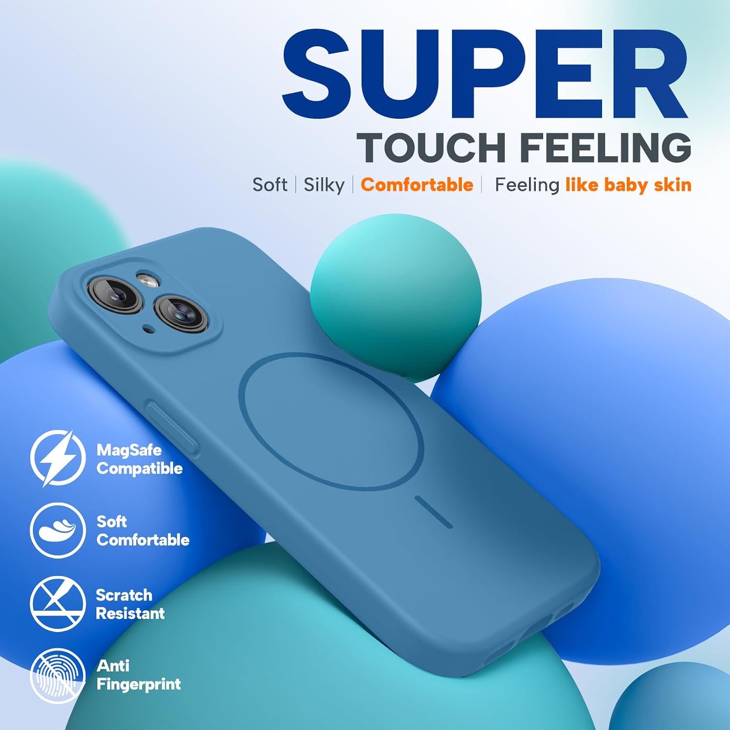 Miracase Compatible with iPhone 15 Case, [Soft Anti-Scratch Microfiber Lining], Liquid Silicone Case Gel Rubber Shockproof Drop Protection Phone Case for iPhone 15, Capri Blue
