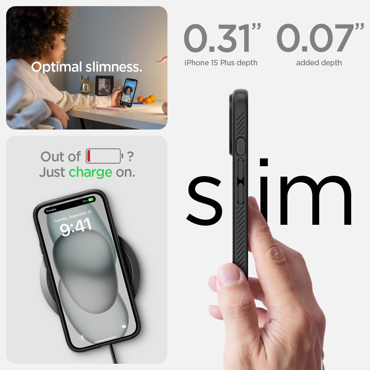 Spigen Liquid Air Designed for iPhone 15 Plus Case (2023) [Military-Grade Protection] - Matte Black
