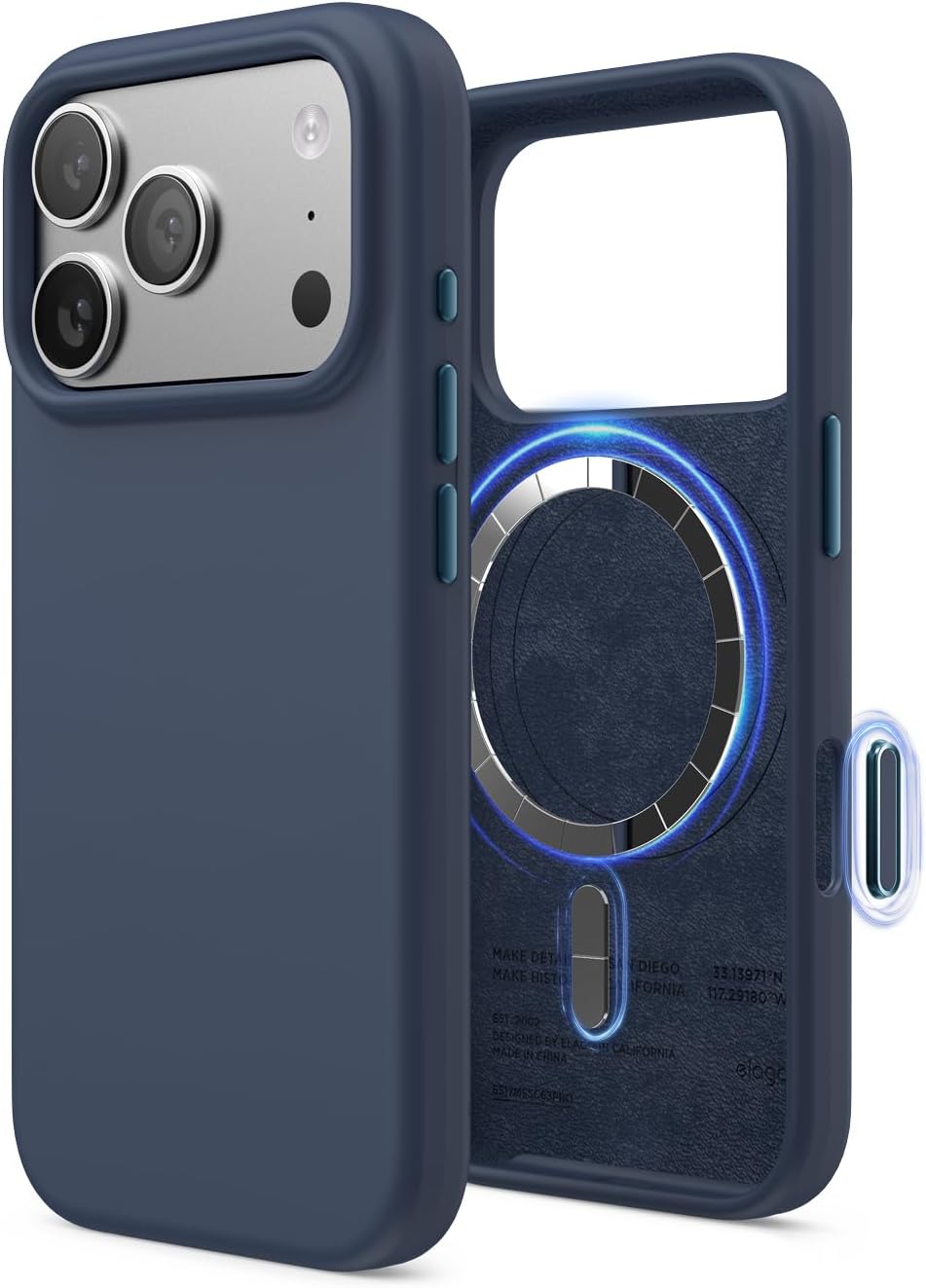 61qloRxq0kL._AC_SL1500_ elago for iPhone 17 Pro Case, Premium Magnetic Silicone Case, Compatible with MagSafe, Liquid Silicone Material, Protective Cover, Shockproof, Slim Phone, 6.3 inch (Jean Indigo)