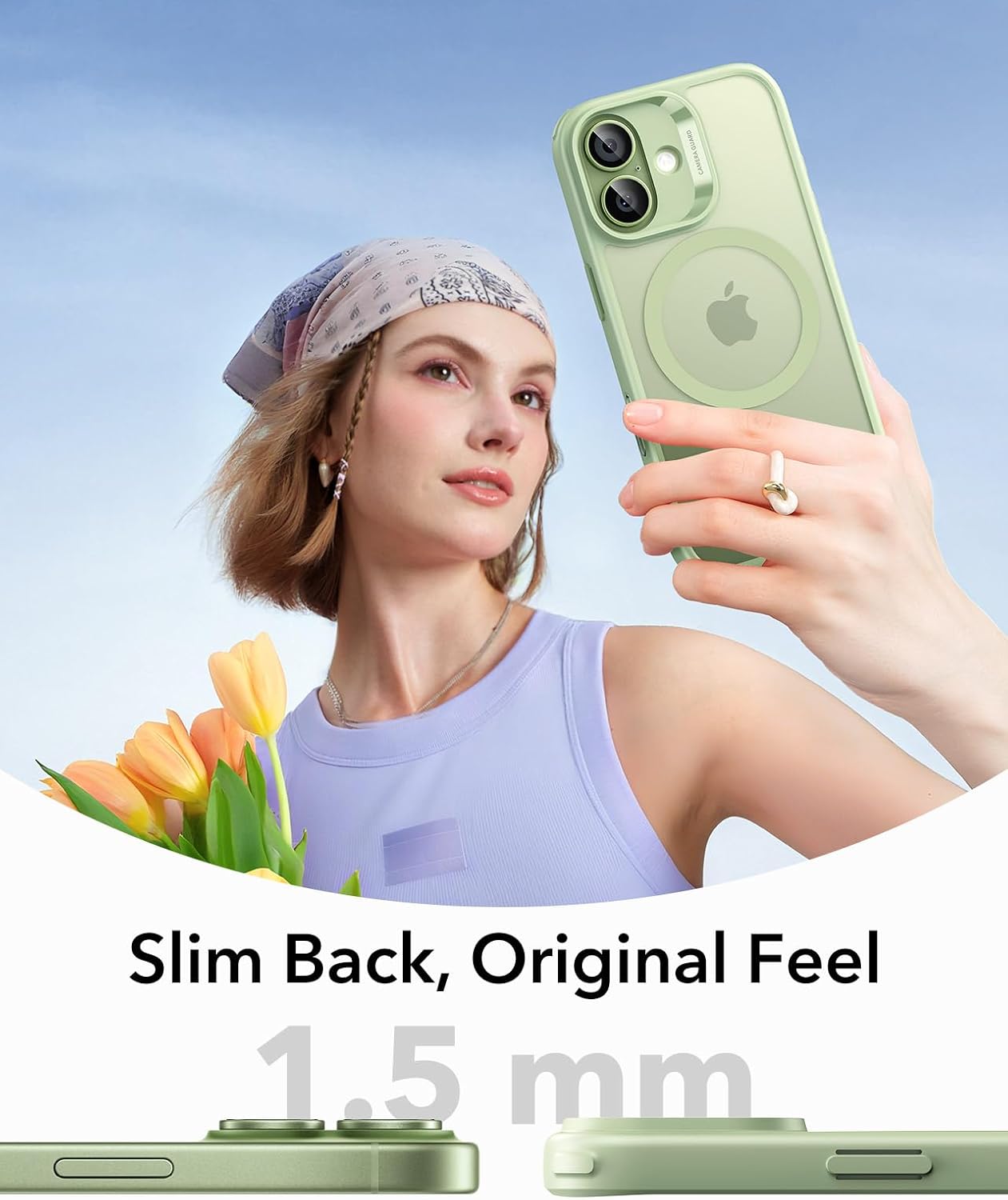 61s7xxWEy0L._AC_SL1500_ ESR for iPhone 17 Case, Camera Control Cover, Compatible with MagSafe, Shockproof Military-Grade Protection, Magnetic Phone Case for iPhone 17, Classic Hybrid Case, Frosted Light Green