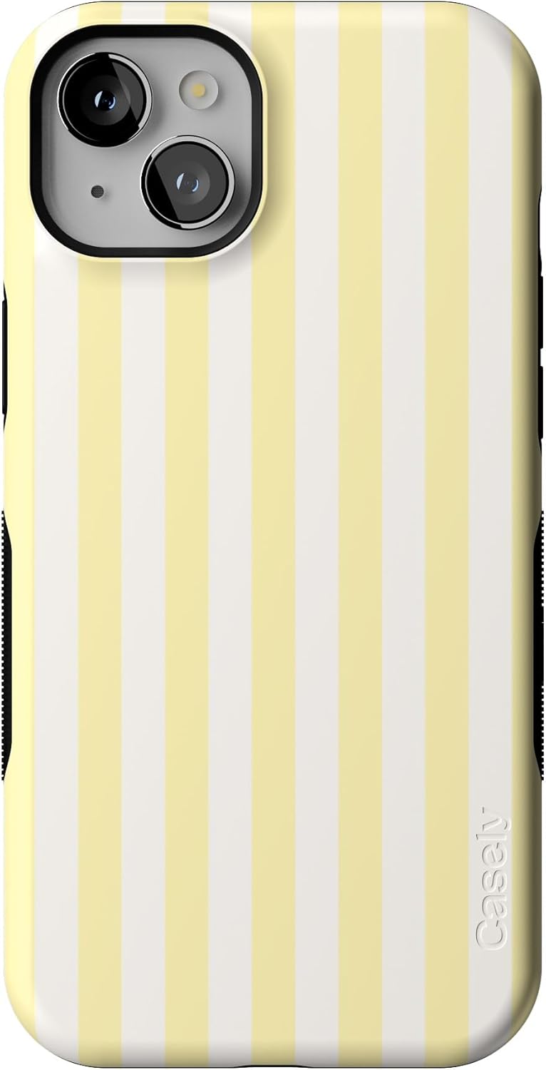 61s9LELTfL._AC_SL1500_ Casely iPhone 15 Case | Butter Yellow Stripes | Sunday Best | Bold Protective Design | Compatible with MagSafe