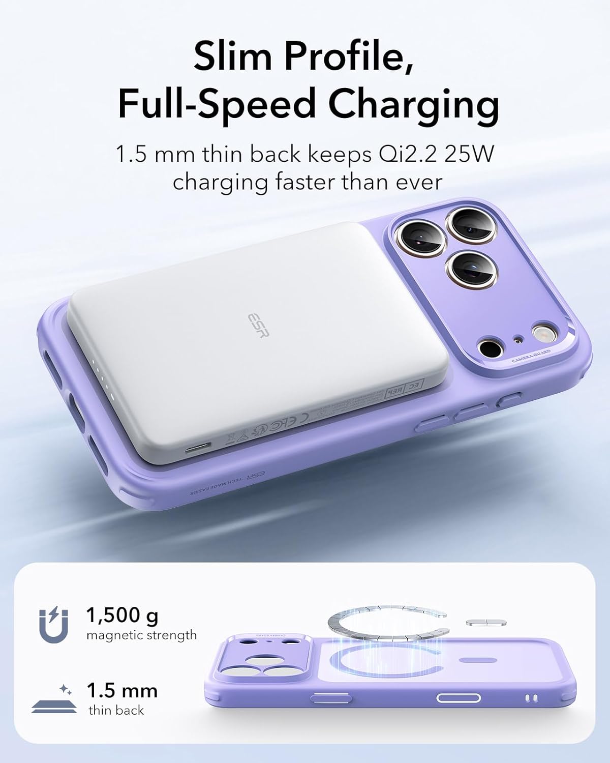 61sEuyLHlTL._AC_SL1500_ ESR for iPhone 17 Pro Case, Camera Control Cover, Compatible with MagSafe, Shockproof Military-Grade Protection, Magnetic Phone Case for iPhone 17 Pro, Classic Hybrid Case, Frosted Purple