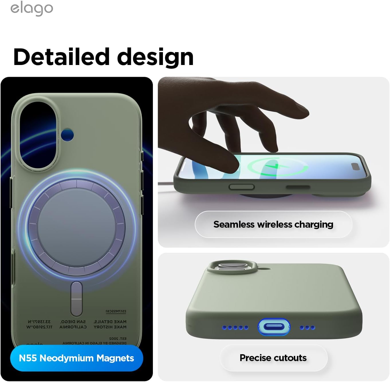 elago for iPhone 17 Case, Premium Magnetic Silicone Case, Compatible with MagSafe, Liquid Silicone Material, Protective Cover, Shockproof, Slim Phone, 6.3 inch (Khaki Green)