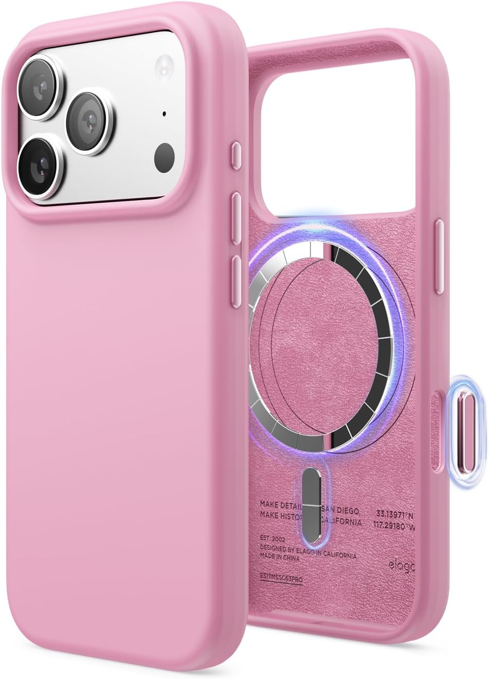 61t1qrEN9zL._AC_SL1500_ elago for iPhone 17 Pro Case, Premium Magnetic Silicone Case, Compatible with MagSafe, Liquid Silicone Material, Protective Cover, Shockproof, Slim Phone, 6.3 inch (Hot Pink)